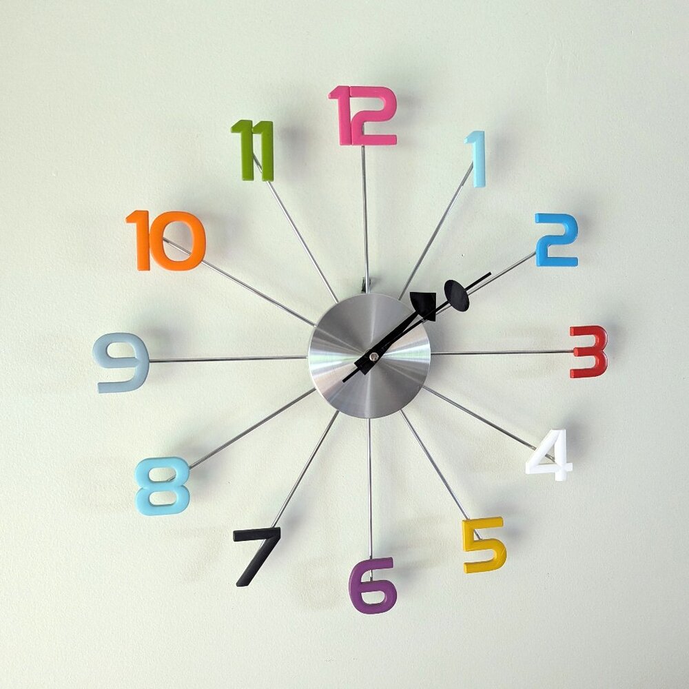 Colourful Numeral sunburst Wall Clock 19" battery powered